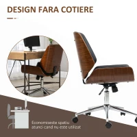 Vinsetto Scaun de Birou Vintage Tapițat, din Piele Ecologică, Lemn și Oțel, 53x60x86-96 cm, Negru și Maro Închis(m-6)