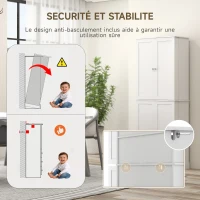 HOMCOM Armoire de cuisine buffet cuisine avec placards, étagère réglable et porte-épices, 60 x 35 x 166 cm, blanc(m-6)