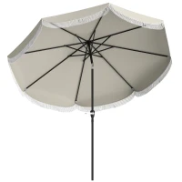 Outsunny Ombrellone da Giardino Rotondo 2.7x2.4 m con Manovella, in Metallo e Poliestere, Grigio Chiaro(m-1)