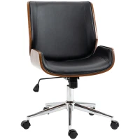 Vinsetto Scaun de Birou Vintage Tapițat, din Piele Ecologică, Lemn și Oțel, 53x60x86-96 cm, Negru și Maro Închis(m-11)