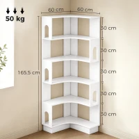 HOMCOM Bibliothèque d'angle, étagère de rangement à 6 niveaux avec panneaux latéraux arqués, 60 x 60 x 165,5 cm, blanc(m-3)