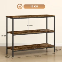 HOMCOM Mesa de Consola Mesa Auxiliar com Estante de 3 Níveis Aglomerado Metal Castanho Claro(m-3)