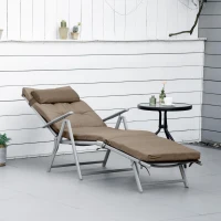 Outsunny Tumbona Plegable de Jardín con Respaldo Ajustable en 7 Posiciones Cojín Cuerpo Entero y Cabeza 137x63,5x100,5 cm Marrón(m-10)