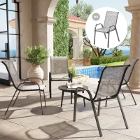 Outsunny Set 4 Sedie da Giardino Impilabili con Braccioli Curvi, in Acciaio e Tessuto Traspirante, 54x71x93 cm, Grigio(m-2)