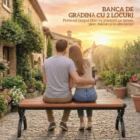 Outsunny Bancă de Grădină 2 Locuri, Bancă cu Cadru din Metal și Efect de Lemn, Mobilier pentru Grădină, Terasă, Parc(m-4)