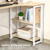 HOMCOM Folding Desk, L Shaped Desk, Corner Computer Desk with 2-Tier Storage Shelf for Home Office, Study Room, Workstation, Easy Assembly, 120 x 72.5 x 76.5cm, Oak Tone(m-6)