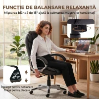 HOMCOM Scaun de Birou Ergonomic Rotativ din Piele PU, Funcție Legănare, Înălțime Reglabilă, Capacitate 120kg, Negru(m-6)