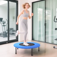 HOMCOM Trambulină Fitness Ø81 cm, Trambulină din Oțel cu Protecție de Margine și 28 de Arcuri pentru Exerciții în Interior și Exterior, Suportă 100 kg, 81x81x22,5 cm, Negru și Albastru(m-4)