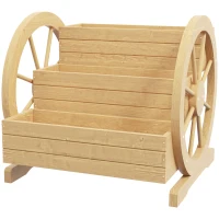 Outsunny Hochbeet, 3 Etagen, Wagenrad-Dekor, Naturholz, 62 x 61 x 57 cm(m-11)