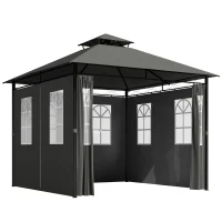 Outsunny Pavillon Partyzelt Gartenpavillon, 3 x 3 x 2, 88 m, Dunkelgrau(m-1)