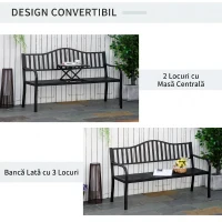 Outsunny, Băncuță de grădină, Cu masă de cafea integrată, Metal,150 x 58.5 x 90 cm, Negru(m-4)