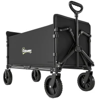 Outsunny Carrello da Giardino da 180L Pieghevole con Pannello Apribile, in Acciaio e Poliestere, 90x48x62 cm, Nero(m-11)