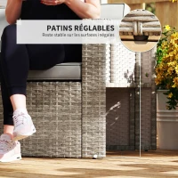 Outsunny Salon de Jardin en Résine Tressée Demi-Ronde 6 Pièces Encastrable Gain de Place 135x66x62cm Gris(m-9)