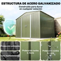 Outsunny Cobertizo de Jardín 4,9 m² 277x195x192 cm con 2 Puertas Corredizas Base Refuerzo (Suelo NO Incluido) Verde Claro(m-4)