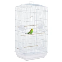 PawHut Gabbia per Uccelli Portatile con Maniglia, Vassoio Estraibile e Porte, Voliera per Pappagallini con Posatoi in Legno, Altalena e Ciotole per Cibo, 46.5x35.5x92cm, Bianco(m-1)