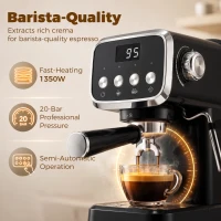 HOMCOM Espresso Machine, 20-Bar Cappuccino Coffee Maker with Frother Wand, 1.2 L Water Tank, Black(m-4)