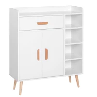 HOMCOM Kommode Sideboard Schubladenkommode Highboard Schrank Anrichte Schuhschrank mit 1 Schubladen 2 Türen 3 Fächern Weiß 80 x 29,5 x 96 cm(m-1)