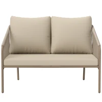 Outsunny Divano da Giardino 2 Posti Stile Boho in Rattan PE e Acciaio con Cuscini, 112x72x76, Beige(m-11)