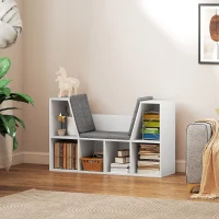 HOMCOM Estante com assento, 6 compartimentos, estofada, 105 x 30 x 63 cm, Branco(m-6)