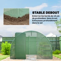 Outsunny Serre tunnel de jardin 12m², serre de jardin tunnel 295x400x200cm porte et 8 fenêtres, bâche PE 140 g/m² vert(m-8)