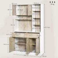HOMCOM Mobile Buffet Dispensa Cucina, Ante Cassetti e Vani Aperti, 100L x 39P x 181.5Acm Bianco e Legno(m-5)