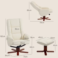 HOMCOM Rocking Recliner Chair with Footstool, PU Leather Recliner Armchair with Wood Base, Upholstered Reclining Chair for Living Room Bedroom, Cream(m-3)