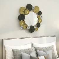 HOMCOM Adorno de Pared Metálico con Espejo Decorativo para Salón Dormitorio Pasillo 84x84 cm Dorado y Negro(m-8)