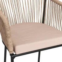 Outsunny Garden Chairs Set of 2, Rattan Garden Dining Chairs with String Back Armrests, Cushions, Natural Wood Finish(m-13)