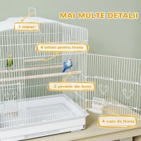 PawHut Colivie pentru Păsări Portabilă cu Mâner, Tăviță Extractibilă și 5 Uși, Stinghii și Leagăn, Alb(m-6)