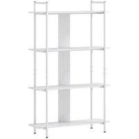 HOMCOM Estantería Librería de 4 Niveles con Panel Perforado y Marco Metálico Estantería Estrecha para Dormitorio Oficina Blanco(m-1)