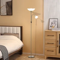 HOMCOM LED Floor Lamp for Living Room, 180cm Tall Standing Lamp, Mother and Child Uplighter with Adjustable Gooseneck, Silver Tone(m-1)