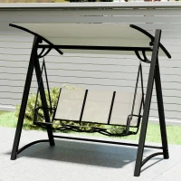 Outsunny Columpio de Jardín de 3 Plazas con Techo Ajustable UPF50+ Asiento Transpirable Carga 360 kg 188x130x183 cm Crema(m-9)