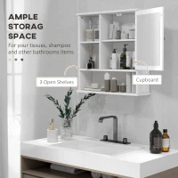 kleankin Bathroom Cabinet, Wall Mount Storage Organizer with Mirror, Adjustable Shelf for Bathroom, Kitchen, Bedroom, White(m-5)