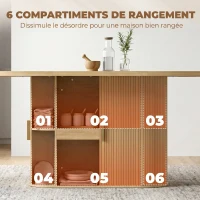 HOMCOM Table à Manger Ovale pour 6 personnes, Portes Coulissantes, 6 Compartiments, Style Farmhouse Moderne, 180x80x75cm, Chêne(m-5)