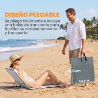 Outsunny Conjunto de 2 Esterillas con Respaldo Reclinable Reposacabezas y Bolsa de Transporte 134x48x33-43 cm Blanco y Gris(m-7)