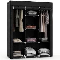 HOMCOM Armoire penderie multi-rangement - 8 étagères, 2 barres - non tissé noir(m-11)