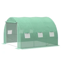Outsunny Serre de jardin 9 m² serre tunnel de jardin 3 x 3 x 2 m avec porte enroulable et 6 fenêtres en maille en acier PE vert(m-12)