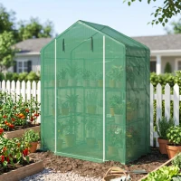 Outsunny Invernadero con 1 Puerta 2 Ventanas y Estantes de 2 Niveles en Forma de U para Cultivo de Plantas 140x73x190 cm Verde(m-9)