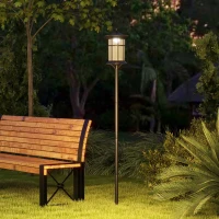 Outsunny Stâlp Solar de Grădină, Înalt de 184cm, cu Lumină LED Alb Rece și IP44, Negru(m-10)
