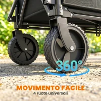 Outsunny Carrello da Giardino da 180L Pieghevole con Pannello Apribile, in Acciaio e Poliestere, 90x48x62 cm, Nero(m-7)