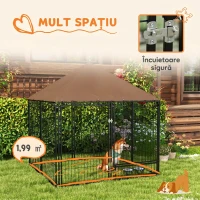 PawHut Țarc pentru câini din metal și material Oxford cu ușiță pentru boluri, 141x141x151 cm, negru și maro(m-8)