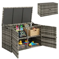 Outsunny Coffre de jardin en résine tressée coffre de rangement extérieur 350 L à 2 niveaux vérin à gaz 118x57x69cm gris mélangé(m-11)