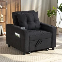 HOMCOM 3-in-1 Single Sofa Bed, Convertible Sleeper Chair Bed - Black(m-10)