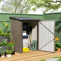 Outsunny 3.3 x 3.4ft Lean To Steel Garden Shed with Locking Door - Brown/Grey(m-10)