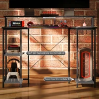 HOMCOM Birou Reversibil pentru PC cu Prize Electrice, Lumini, Suport Monitor și Raft, 120x50 cm, Negru(m-8)