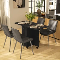 HOMCOM Multi-Storage Six-Person Drop Leaf Dining Table -  Distressed Black(m-2)