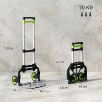 HOMCOM Carrello Portapacchi Pieghevole Capacità 70 kg con Maniglia Telescopica in Alluminio, Argento(m-3)