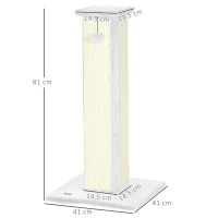 PawHut Zgârietor pentru pisici stâlp zgârietor din sisal și pluș, bilă suspendată bază stabilă 41 x 41 x 81 cm alb și crem(m-3)