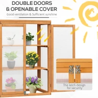 Outsunny 3-tier Cold Frame with Openable Top Cover and Double Doors, Garden Wooden Greenhouse with Storage Shelf, Polycarbonate Grow House for Plants, Flowers, Natural(m-5)