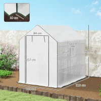 Outsunny Invernadero de Exterior con 12 Estantes Puerta Enrollable Cubierta de PE y Marco de Acero 140x213x190 cm Blanco(m-3)